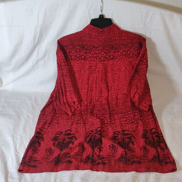 Imprints Deep Red Rayon Button-Up Shirt Size L‎ - Picture 6 of 8